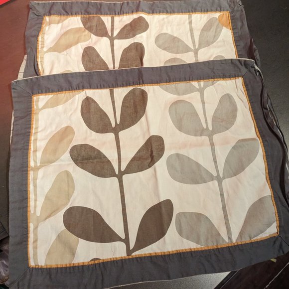 Reversible Vine Print Gray Cream Brown Sham / Throw Covers - Picture 3 of 12